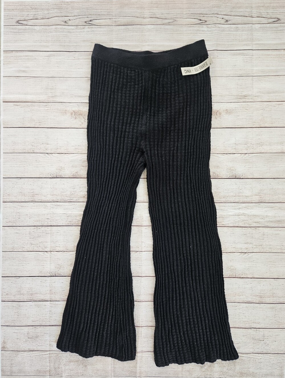 INC Black Ribbed Knit Flare Pants
